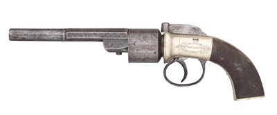 Lot 362 - AN 80 BORE TRANSITIONAL SIX-SHOT SELF-COCKING BAR HAMMER PERCUSSION REVOLVER BY COLLINS