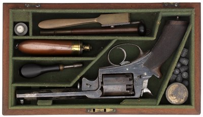Lot 375 - A CASED 54 BORE ADAMS PATENT FIVE-SHOT DOUBLE ACTION PERCUSSION REVOLVER RETAILED BY JAMES FAIRMAN