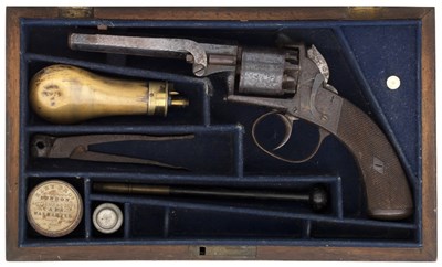 Lot 378 - A CASED 80 BORE FIVE-SHOT SELF-COCKING PERCUSSION REVOLVER