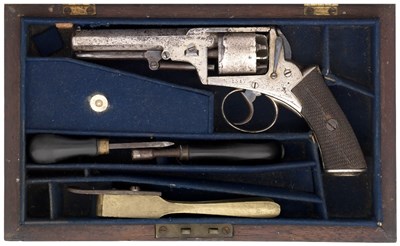 Lot 379 - A CASED 80 BORE FIVE-SHOT SELF-COCKING PERCUSSION REVOLVER BY PATTISON