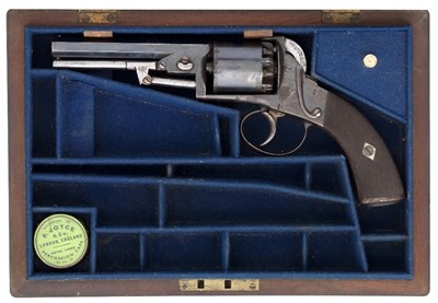 Lot 380 - A CASED 80 BORE FIVE-SHOT SELF-COCKING PERCUSSION REVOLVER
