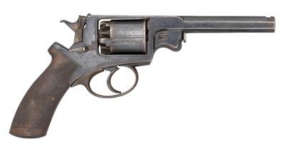 Lot 381 - A 54 BORE BEAUMONT-ADAMS FIVE-SHOT DOUBLE ACTION PERCUSSION REVOLVER RETAILED BY W. WATMOUGH
