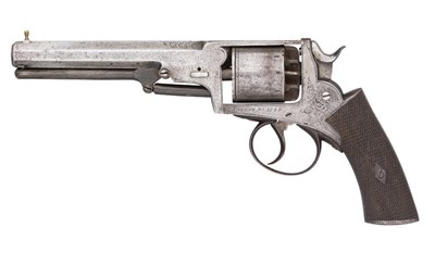 Lot 389 - A 54 BORE FIVE-SHOT DOUBLE-ACTION PERCUSSION REVOLVER BY JOSEPH BOURNE