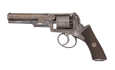 Lot 390 - A 100 BORE FIVE-SHOT SELF-COCKING PERCUSSION REVOLVER SIGNED O. POWELL