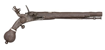Lot 421 - A RARE 20 BORE EAST SCOTTISH FLINTLOCK BELT PISTOL FORMED ENTIRELY OF STEEL