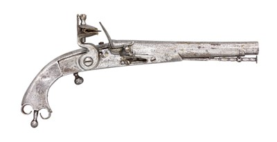 Lot 422 - A 25 BORE FLINTLOCK BELT PISTOL FOR THE ROYAL HIGHLAND REGIMENT FORMED ENTIRELY OF STEEL BY BISSELL