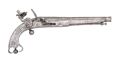 Lot 423 - A 32 BORE SCOTTISH FLINTLOCK BELT PISTOL FORMED ENTIRELY OF STEEL
