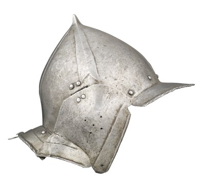 Lot 533 - A SOUTH GERMAN BURGONET EMBOSSED IN THE 'BLACK AND WHITE' FASHION