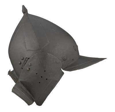 Lot 535 - A SOUTH GERMAN BURGONET EMBOSSED IN THE 'BLACK AND WHITE' FASHION