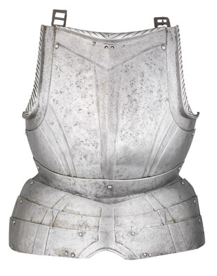 Lot 575 - A SOUTH GERMAN BREASTPLATE WITH EMBOSSED DECORATION IN THE 'BLACK AND WHITE' FASHION