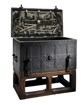 Lot 642 - A GERMAN IRON STRONG BOX, LATE 17TH/EARLY 18TH CENTURY