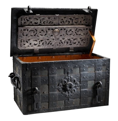 Lot 643 - A GERMAN IRON STRONG BOX