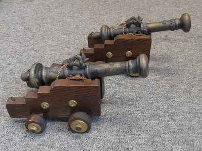Lot 665 - TWO MINIATURE BRONZE CANNON IN 17TH CENTURY STYLE