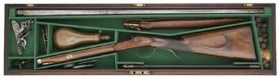Lot 673 - A CASED 14 BORE FLINTLOCK SPORTING GUN SIGNED NOCK