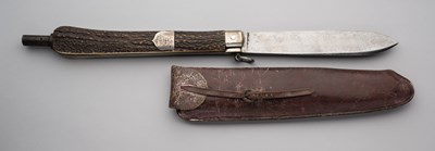 Lot 754 - A RARE FOLDING HUNTING LANCE-KNIFE, KOOYSTRA, 69 OXFORD STREET, MID-19TH CENTURY