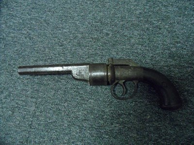 Lot 683 - AN 80 BORE SIX-SHOT PERCUSSION SELF-COCKING TRANSITIONAL PERCUSSION REVOLVER