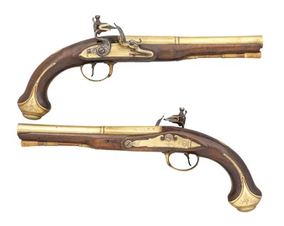 Lot 685 - A PAIR OF 22 BORE FLINTLOCK HOLSTER PISTOLS BY J. PROBIN