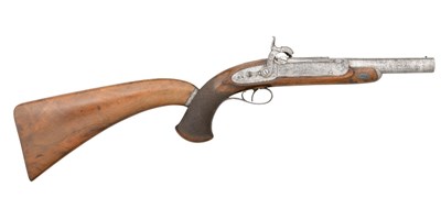 Lot 687 - A RARE 15 BORE BREECH-LOADING PERCUSSION BLUNDERBUSS-PISTOL ON THE CLANRICARDE SYSTEM BY JAMES WILKI