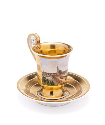 Lot 5 - â€¡ A BERLIN (KPM) TOPOGRAPHICAL CUP & SAUCER