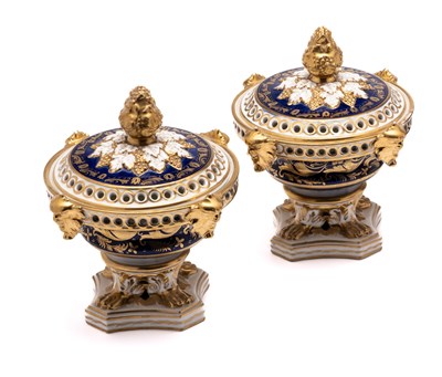 Lot 18 - A PAIR OF BLOOR DERBY PASTILLE BURNERS AND COVERS