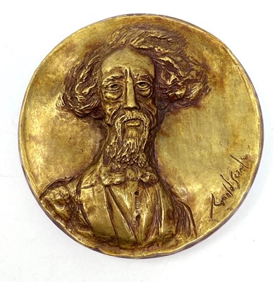 Lot 65 - A BRONZE MEDAL OF CHARLES DICKENS