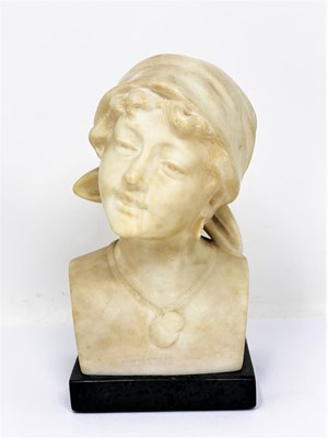 Lot 69 - â–¡ AN ART NOUVEAU ALABASTER BUST OF A YOUNG WOMAN