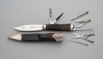 Lot 768 - A RARE SILVER-MOUTED FIXED-BLADE WINGFIELD KNIFE FOR PRESENTATION BY ALBERT EDWARD, PRINCE OF WALES AND LATER KING EDWARD VII (1841-1910), THORNHILL, LONDON, 1875