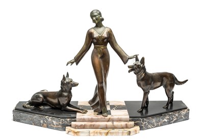 Lot 71 - J. BRAULT (FL.1920s/30s): LADY AND HER ALSATIANS