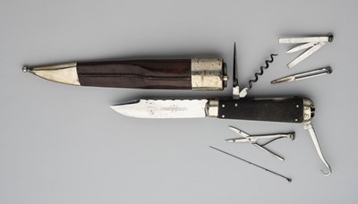 Lot 623 - A FIXED-BLADE CAMPAIGN KNIFE, JOSEPH RODGERS & SONS, CUTLERS TO HER MAJESTY, LATE 19TH CENTURY, POSSIBLY MADE FOR PRESENTATION BY ALBERT EDWARD, PRINCE OF WALES AND LATER KING EDWARD VII (1841-1910)