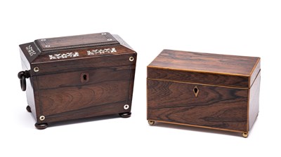 Lot 82 - A VICTORIAN ROSEWOOD AND MOTHER-OF-PEARL INLAID TEA CADDY, MID 19TH CENTURY