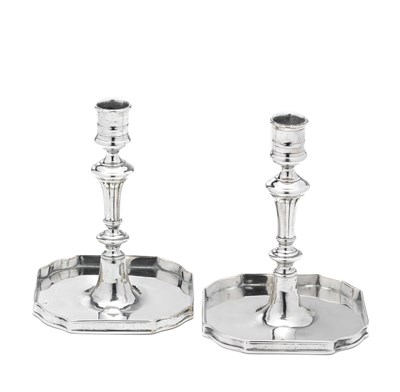 Lot 94 - â€¡ A PAIR OF AUSTRIAN SILVER GAMING CANDLESTICKS, VIENNA, CIRCA 1766