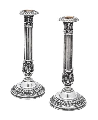 Lot 99 - A PAIR OF GERMAN SILVER CANDLESTICKS