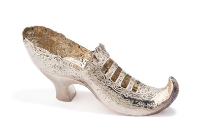 Lot 100 - A GERMAN SILVER MODEL OF A SHOE