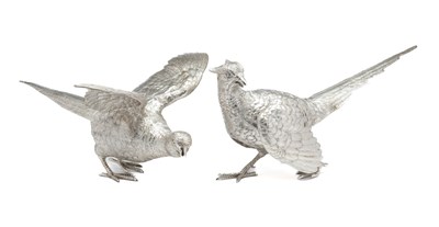 Lot 140 - A PAIR OF SILVER TABLE PHEASANTS