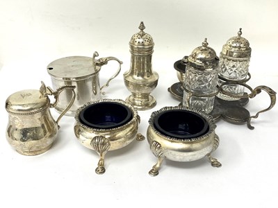 Lot 143 - A GROUP SIX PIECES OF CONDIMENT SILVER