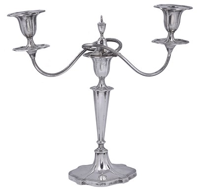 Lot 144 - A GEORGE V SILVER TWO-LIGHT CANDELABRUM