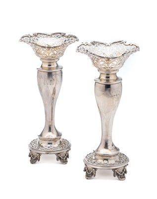 Lot 156 - A PAIR OF GEORGE V SILVER VASES