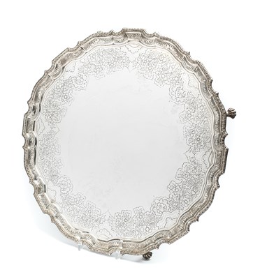 Lot 160 - AN EDWARDIAN SILVER SALVER