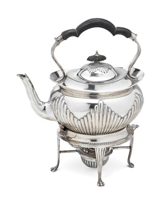 Lot 167 - A VICTORIAN SILVER TEA KETTLE ON STAND WITH BURNER