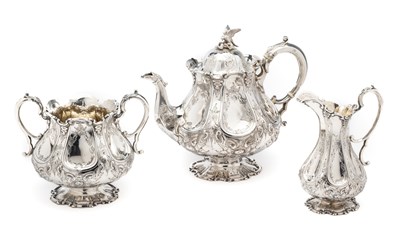 Lot 175 - ËœA VICTORIAN SILVER THREE-PIECE TEA SET