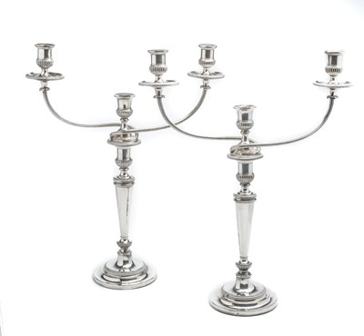 Lot 212 - A PAIR OF GEORGE III SHEFFIELD PLATE CANDELABRA