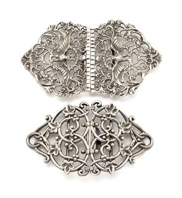 Lot 239 - A COLLECTION OF FIVE BUCKLES AND TWO SASH PINS