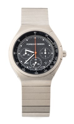 Lot 280 - IWC PORSCHE DESIGN CHRONOGRAPH, REF.3732: A GENTLEMAN'S TITANIUM BRACELET WATCH, CIRCA 1985