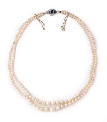 Lot 308 - NATURAL PEARL, SAPPHIRE AND DIAMOND NECKLACE