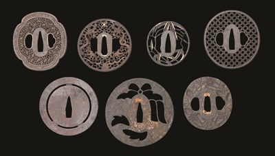 Lot 14 - SEVEN JAPANESE IRON SWORD GUARDS (TSUBA)