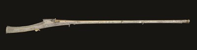 Lot 43 - A VERY FINE 22 BORE INDIAN SILVER-MOUNTED MATCHLOCK MUSKET