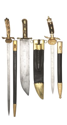 Lot 60 - A GERMAN HUNTING TROUSSE AND TWO HUNTING SWORDS