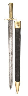 Lot 70 - A SWISS SHARPSHOOTER'S BAYONET AND SHORTSWORD