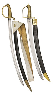 Lot 73 - A SWISS MODEL 1818 INFANTRY SHORTSWORD FOR ZURICH AND THURGAU AND A FRENCH MODEL 1816 INFANTRY SHORT