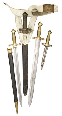 Lot 76 - A FRENCH MODEL 1831 SHORTSWORD (COUPE CHOUX); A SWISS SHORTSWORD FOR BERN TROOPS; A SWISS PIONEER SH